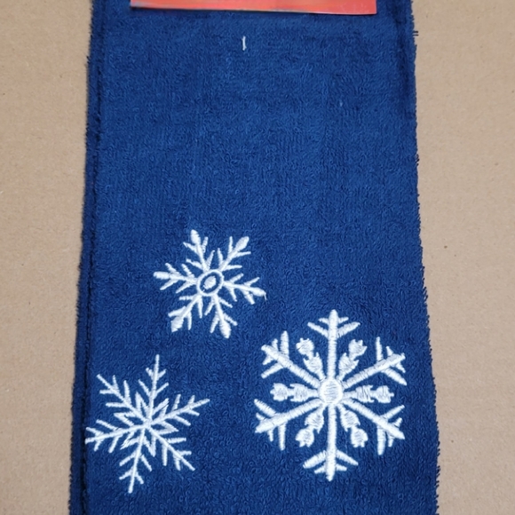 Embroidery hand towel snowflakes navy blue color - Picture 3 of 4
